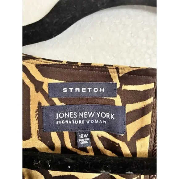 Jones New York Sleeveless Sheath Dress SZ 16W Leaf design w Wooden Bead Accents - Picture 3 of 7